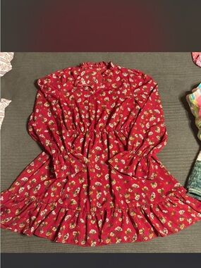 Red Floral Ruffle Long Sleeve Dress